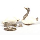 Gabrille Binazzi (Italian, Contemporary), a pair of white metal and cowrie shell geese,