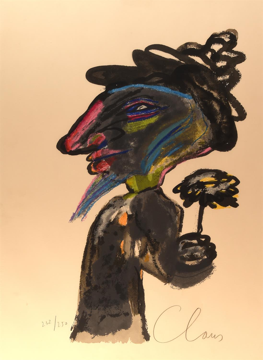 Hugo Claus (1929 – 2008) 'Clown', colour lithograph, signed lower right and numbered 232/250 lower