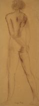 Circle of Franco Matania, Nude studies, two, brown and white chalk, both dated '74, one 54 x 20cm,