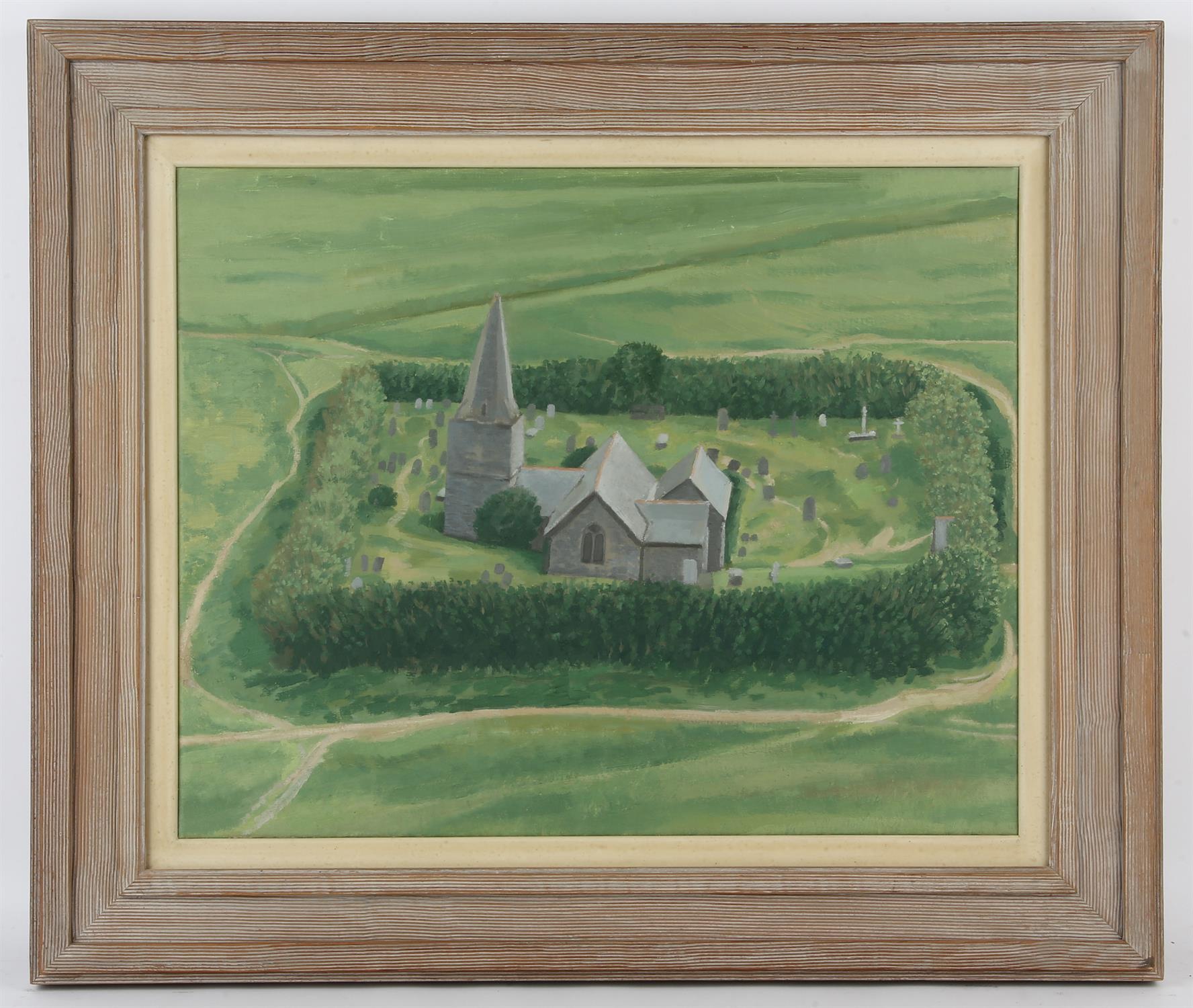§ David Inshaw (British b.1943). St Enodoc Church from Bray, Cornwall, oil on canvas, - Image 2 of 3