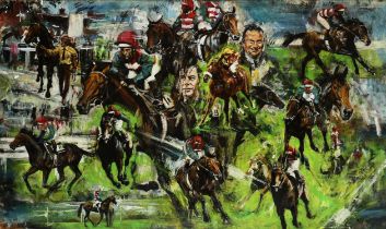 ** Brown (Contemporary), Equestrian montage of 'Wollow', 200 Guineas Newmarket 1976; Greenham
