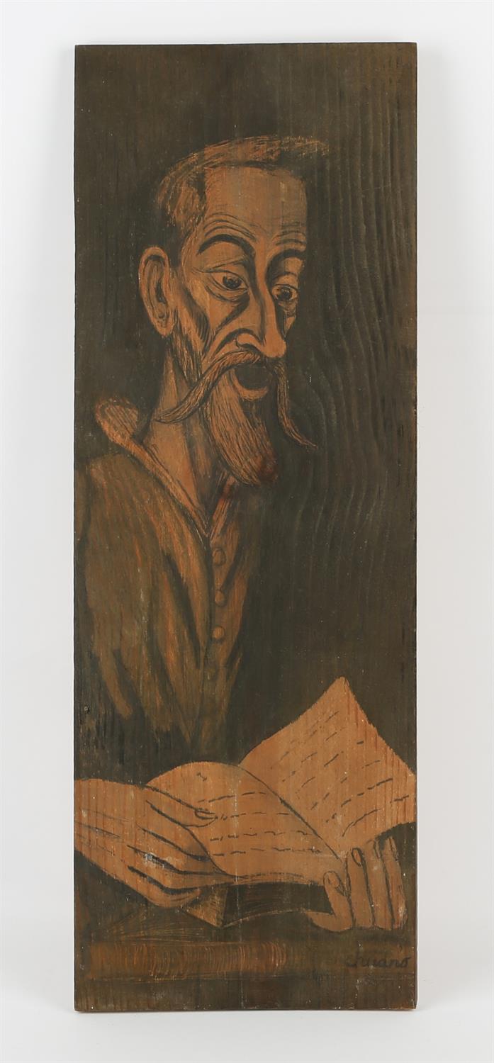 James Reeve (b.1939), 'Chileno', painted on wood, inscribed lower right, 63 x 22cm. Unframed.