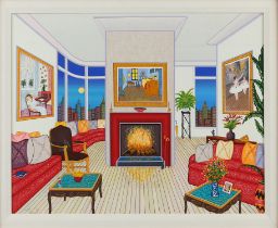 Fanch Ledan (b.1949), Interior with three masterpieces, serigraph on canvas, numbered on reverse,