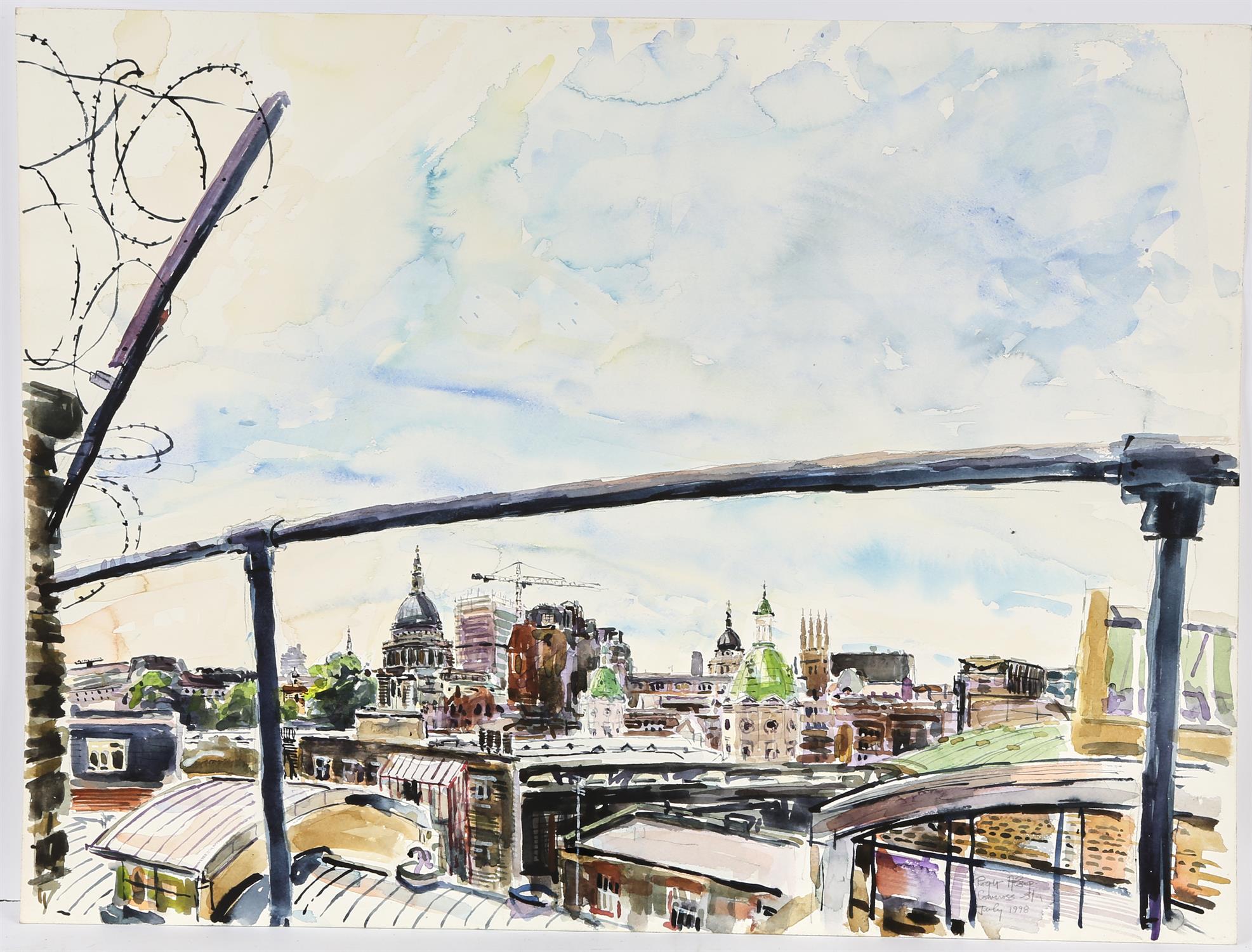 Roger Alsop (British 20th century), St Pancras Station; Roofscapes near St Pauls, three waterolours,