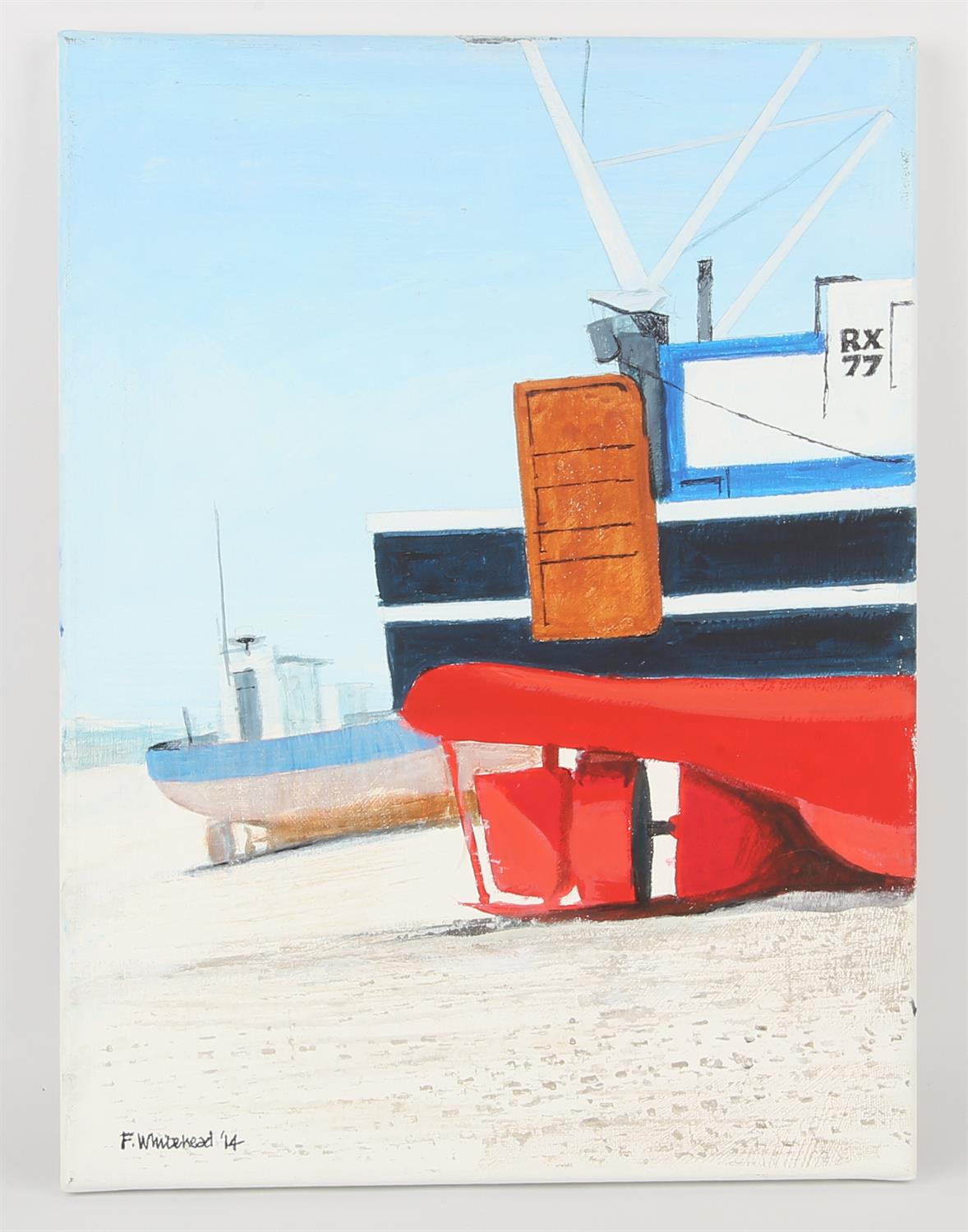 Fred Whitehead R.C.A. (1936-2021), Fishing boats, Hastings, two, oil on canvas, both signed and - Image 2 of 2