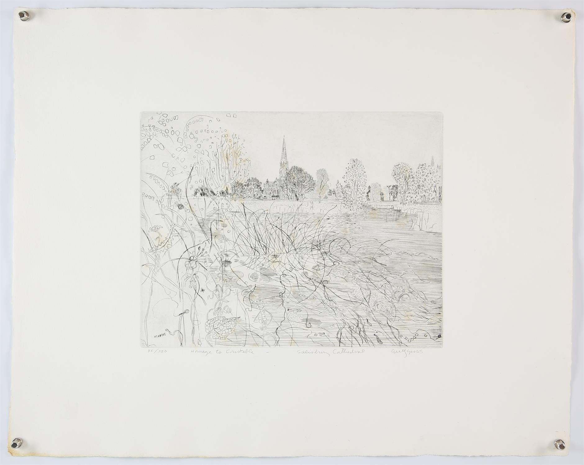 † Anthony Gross RA (British, 1905-1984). Homage to Constable - Salisbury Cathedral, etching, - Image 2 of 2