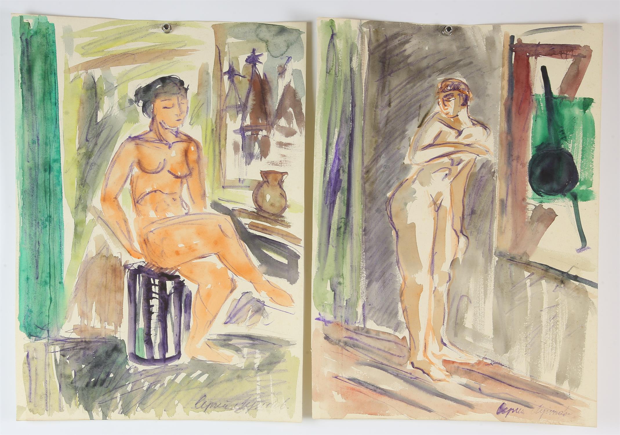 Russian School (20th century), Nude and figure studies, seventeen watercolour and pen and ink, - Image 2 of 2