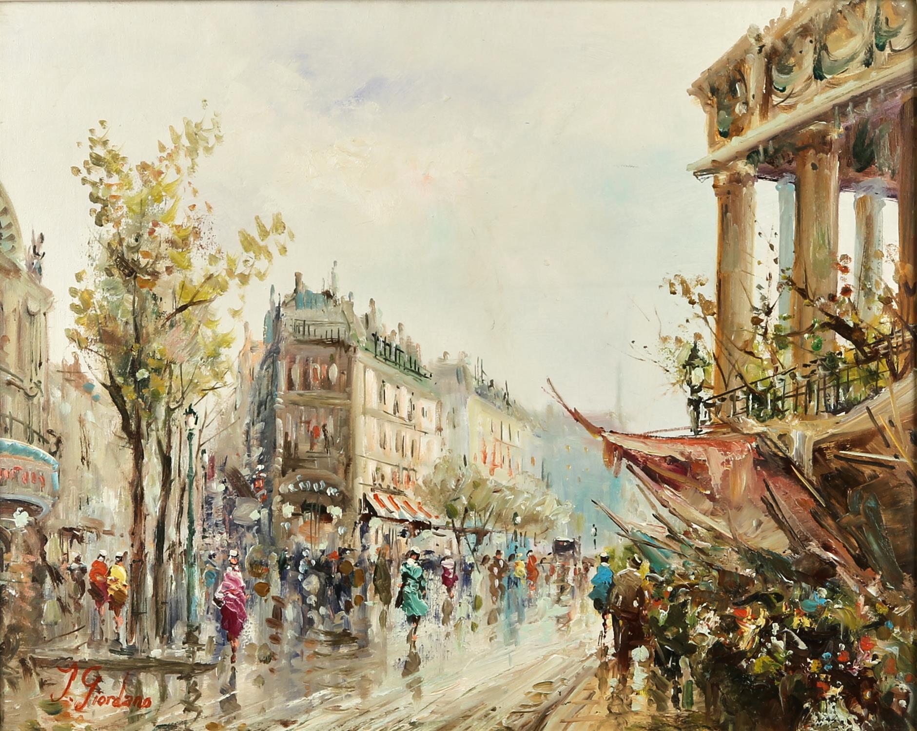 J. Giordano (20th century), Paris Street scene; The Moulin Rouge, Paris, a pair, oil on canvas, - Image 4 of 4