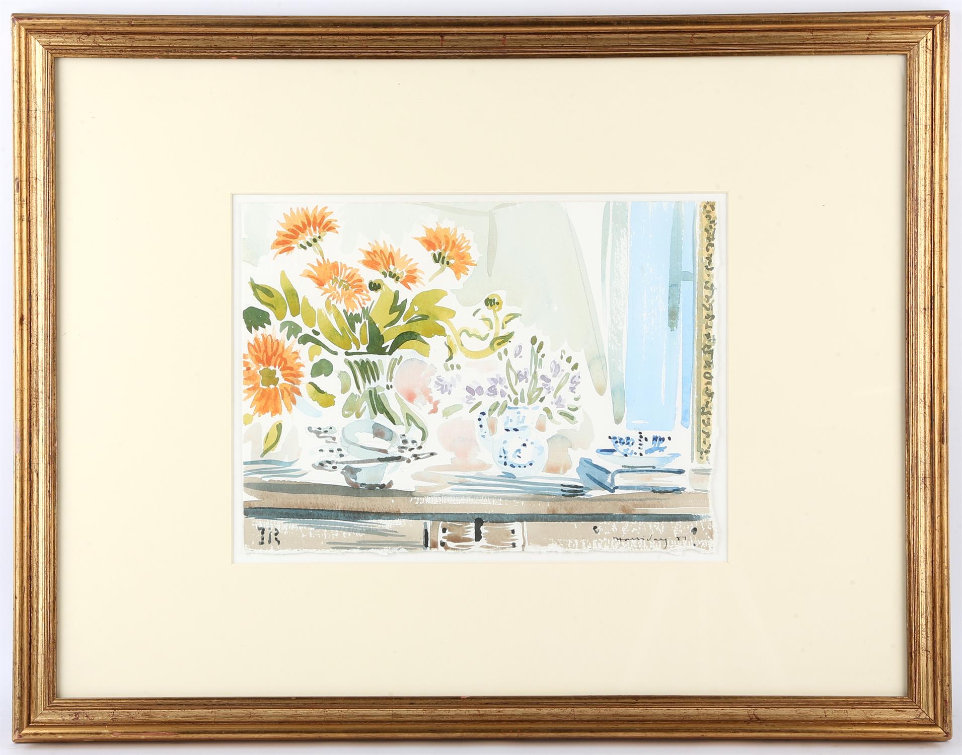 Alan Halliday (British b.1952), Marigolds against a mirror, watercolour, signed and dated '87 lower - Image 2 of 4