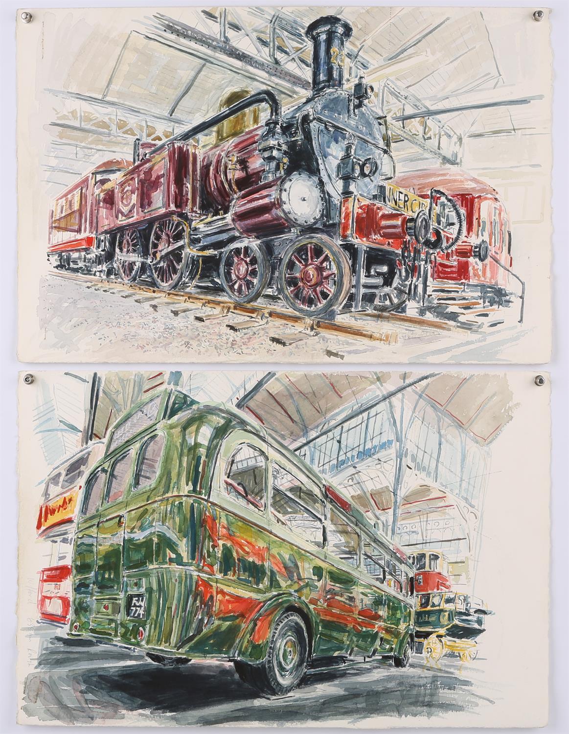 Roger Alsop (British 20th century), A group of studies of Buses, Locomotives, Aircraft, - Image 3 of 4