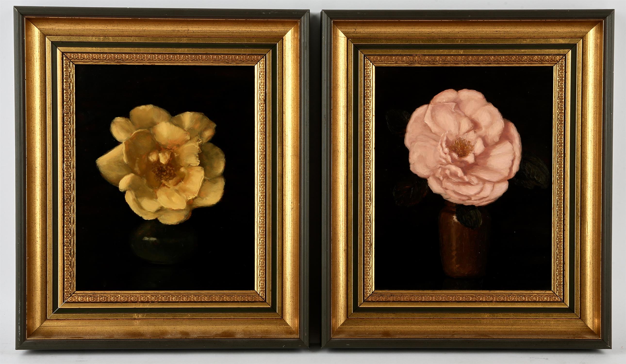 John Foulger (British 1942-2007), Rose: Sarah van Fleet; Rose Fruhlingsgold, a pair, oil on board,