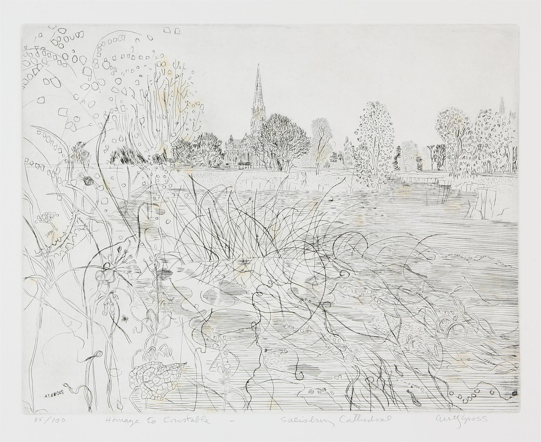† Anthony Gross RA (British, 1905-1984). Homage to Constable - Salisbury Cathedral, etching,