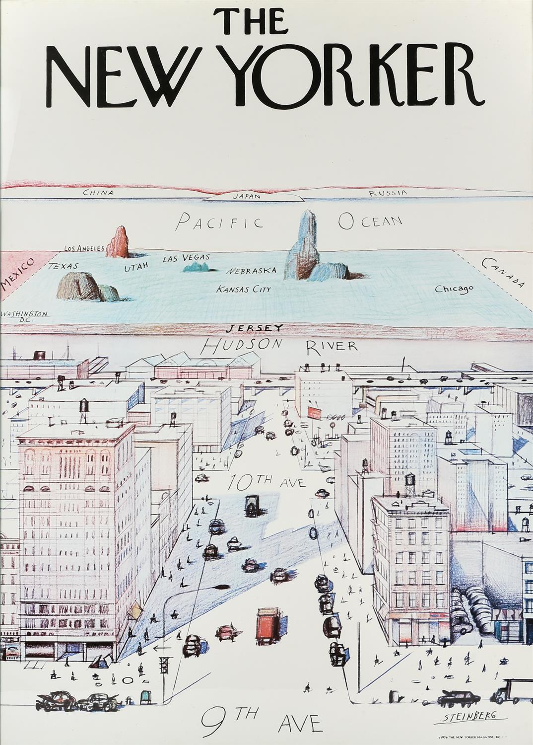 After Saul Steinberg (1914-1999), The New Yorker, an aerial view of the world via 9th colour poster