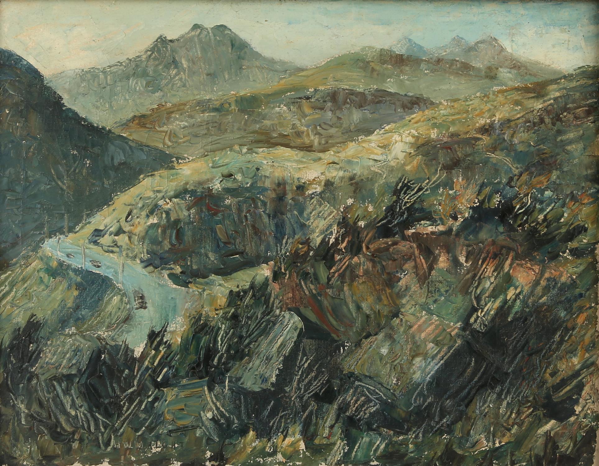 Herbert William Wright (20th century), Snowdon from Gylder Fach, oil on canvas,signed lower left,