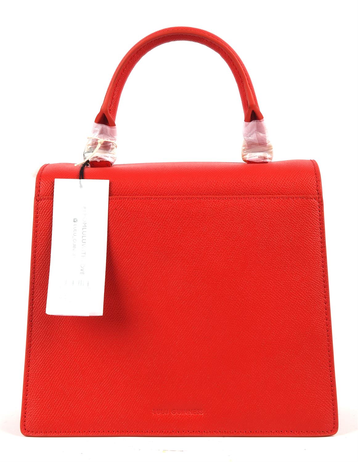 LULU GUINNESS lipstick red leather and suede framed handbag with long strap, dust bag and paperwork. - Image 5 of 6