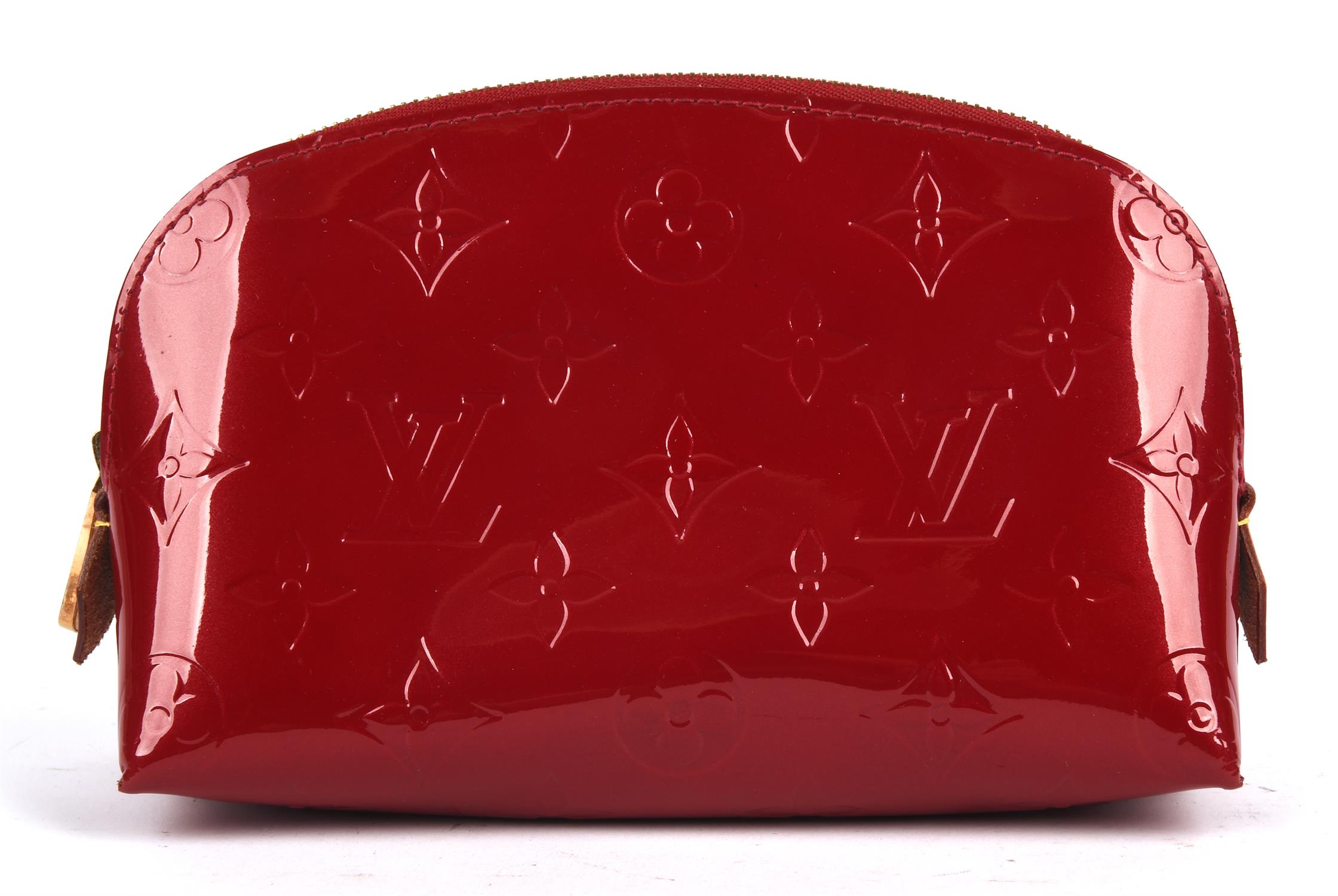 LOUIS VUITTON lipstick red varnished Vernis calf leather make-up bag with dust cloth (17cm x 13cm x - Image 2 of 6