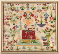 Two framed and glazed needlework samplers one dated 1837 by Jane Whiting aged 12 and one colourful