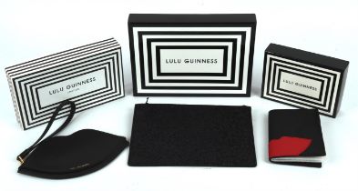 LULU GUINNESS boxed black glitter clutch bag with lipstick charm with paperwork * LULU GUINNESS