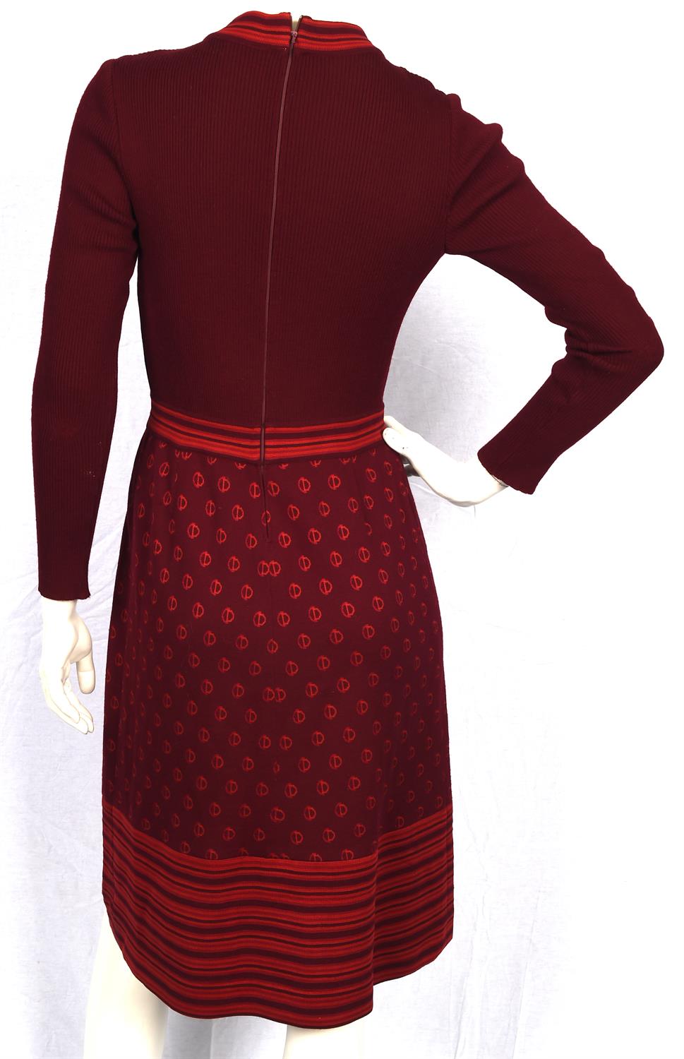 CHRISTIAN DIOR DIORLING 1970s knitted wool dress in burgundy and orange. Fits UK10 * CHRISTIAN DIOR - Image 4 of 13