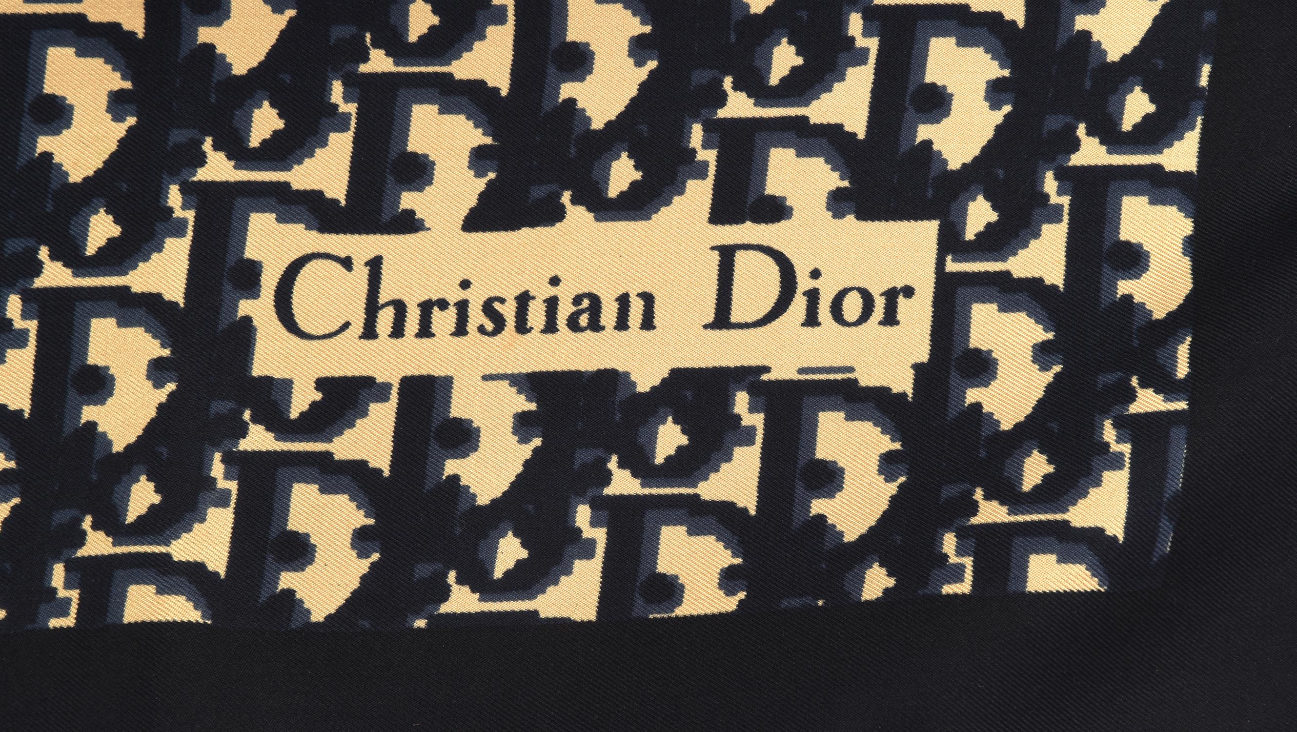 CHRISTIAN DIOR an unboxed navy classic heavy silk scarf with hand rolled edges. (66cm x 66cm) - Image 2 of 2