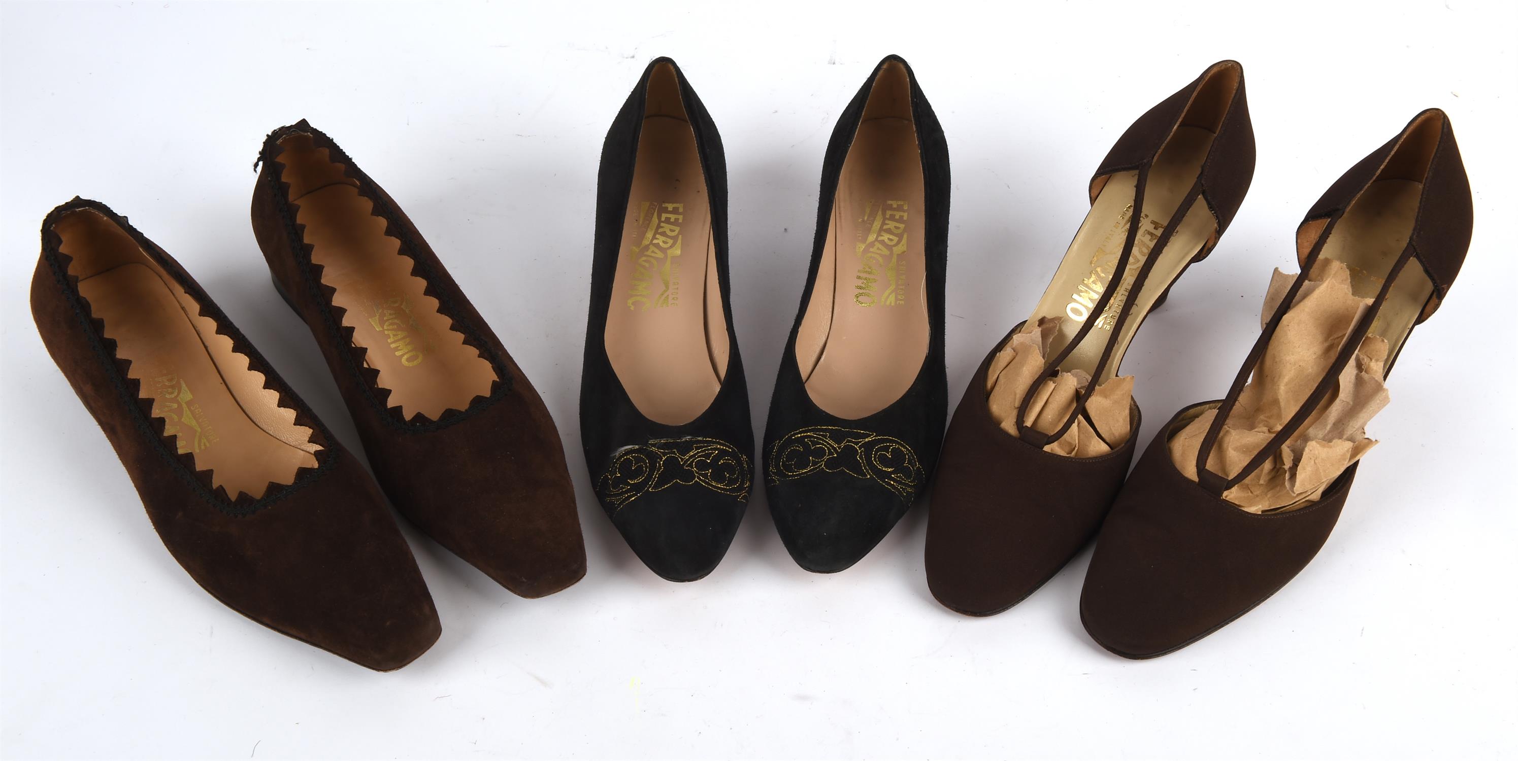 SALVATORRE FERRAGAMO six pairs of ladies vintage 1990s formal shoes in black and brown leather - Image 2 of 2