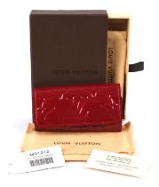 LOUIS VUITTON boxed lipstick red Vernis varnished leather key case with gold coloured hardware
