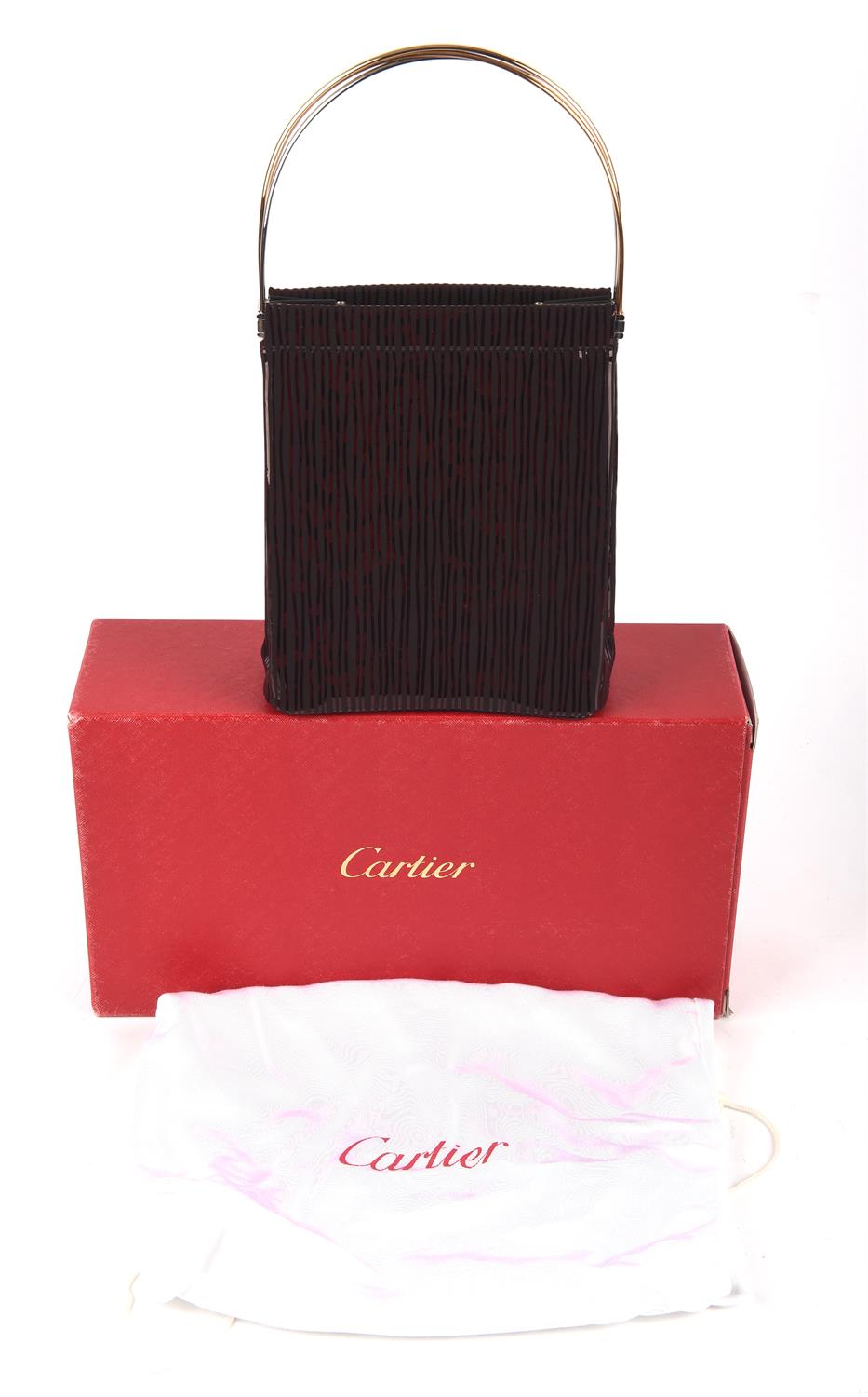CARTIER MUST DE CARTIER boxed structured black and shimmering red handbag with gold,
