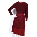 CHRISTIAN DIOR DIORLING 1970s knitted wool dress in burgundy and orange. Fits UK10 * CHRISTIAN DIOR