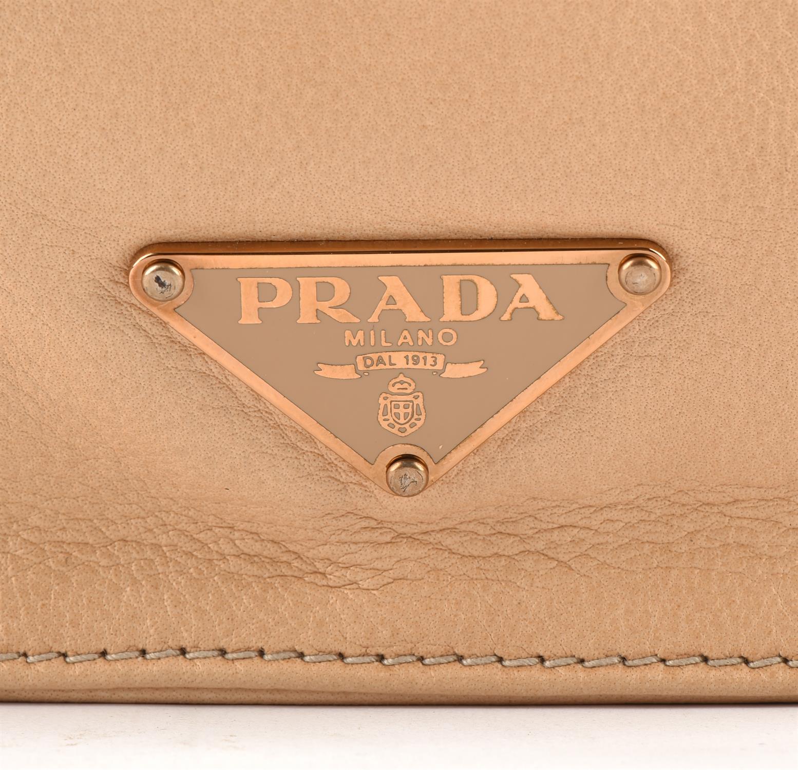 PRADA 1990s light tan square leather bag with baby blue leather lining. With gold coloured hardware - Image 2 of 4