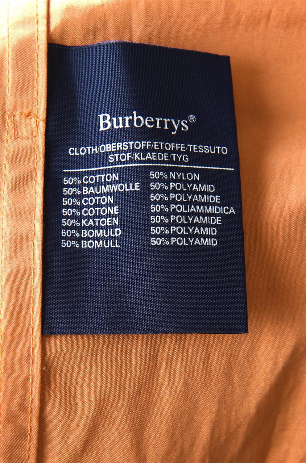 BURBERRYS a ladies vintage 80s/90s iridescent tangerine-coloured cotton and nylon trench coat UK 10 - Image 8 of 9