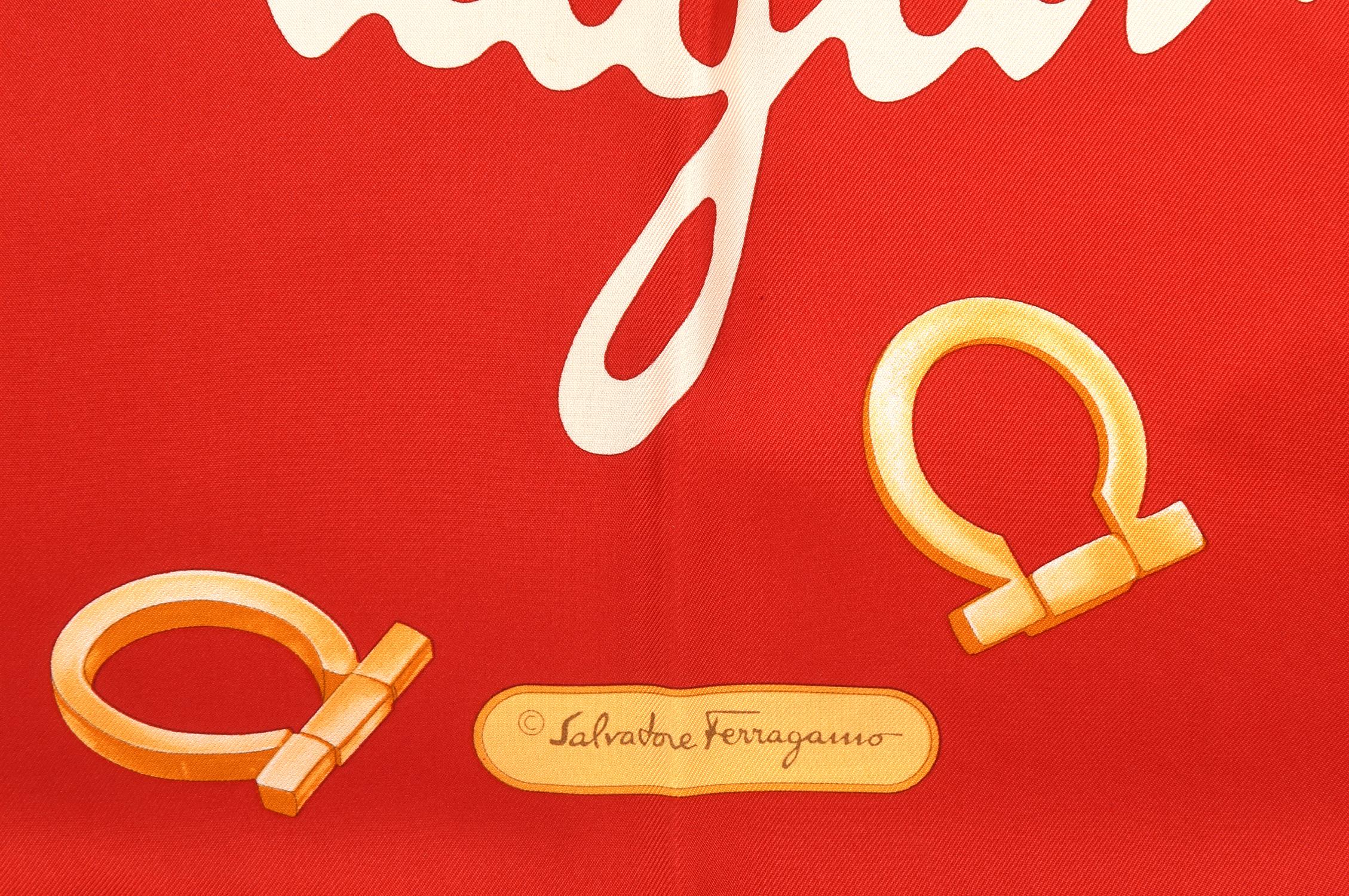 SALVATORRE FERRAGAMO red love-heart-link fine silk scarf (65cm x 65cm) - Image 2 of 2