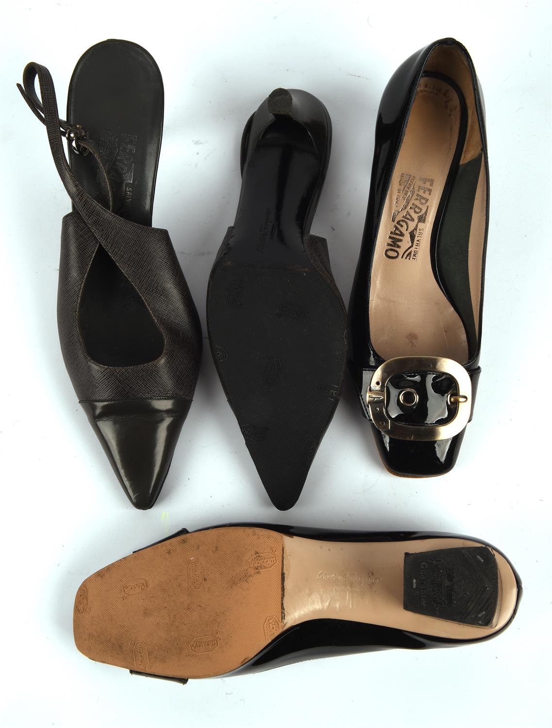 SALVATORRE FERRAGAMO four pairs of ladies 1990s vintage shoes - black patent court shoes, - Image 2 of 4