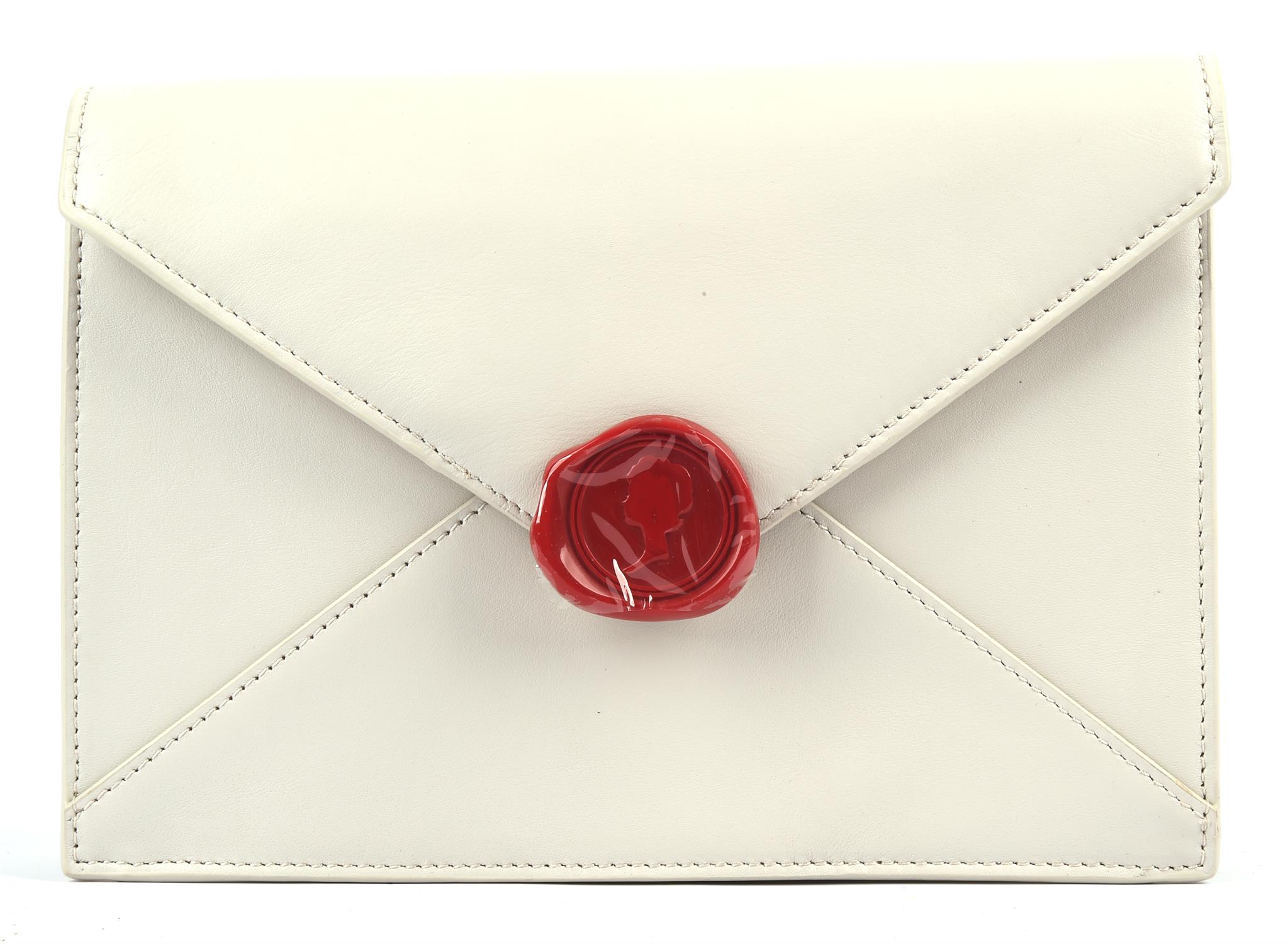 LULU GUINNESS dove-grey envelope clutch bag with long gold coloured chain unused with label and - Image 2 of 6