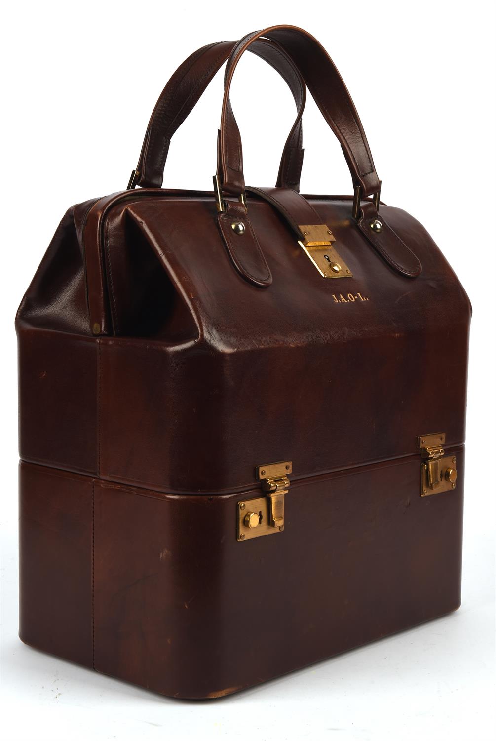 ASPREY quality brown leather Gladstone style vintage travel case with brass hardware and keys (36cm - Image 5 of 8
