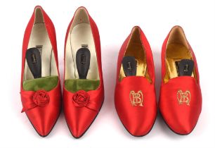ADDENDUM LOT * BRUNO MAGLI COUTURE ladies red silk evening slippers UK6.5 EU39.5 and CASADEI red