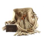 ADDENDUM LOT * GUCCI Jackie stone leather handbag with gold coloured hardware.(38cm x33cm x 3cm)