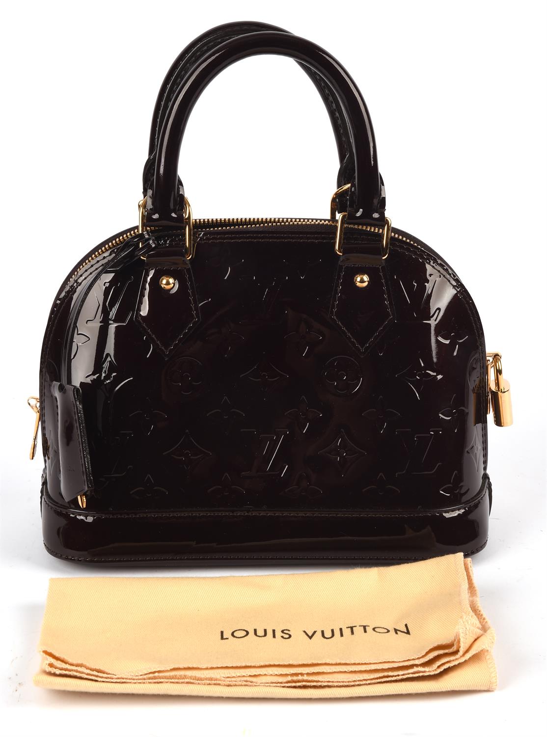 LOUIS VUITTON burgundy Vernis varnished leather Armarante Alma BB bag with gold hardware with - Image 9 of 9