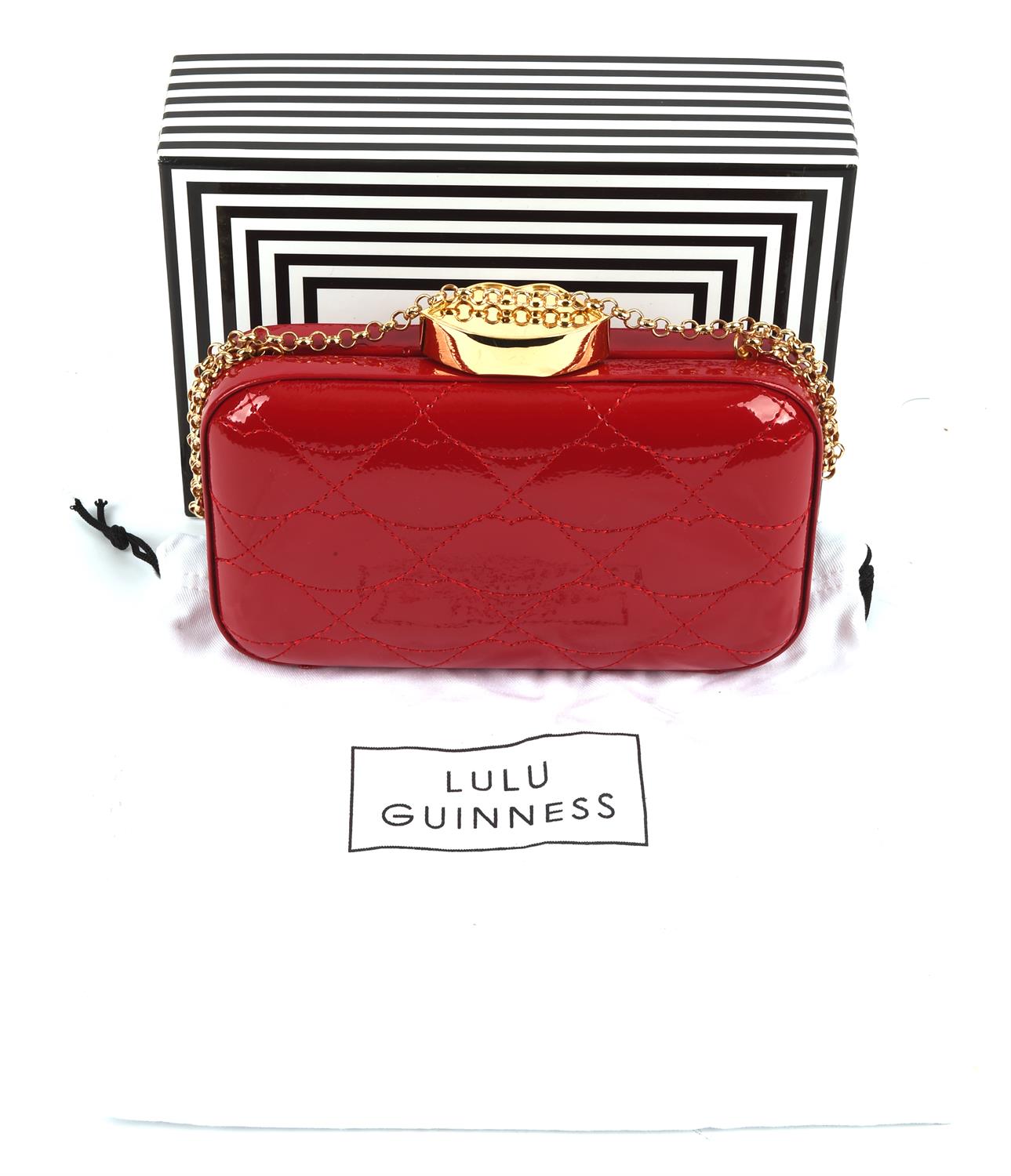 LULU GUINNESS boxed lipstick red leather lips handbag with gold chain and hardware with dust bag - Image 7 of 7