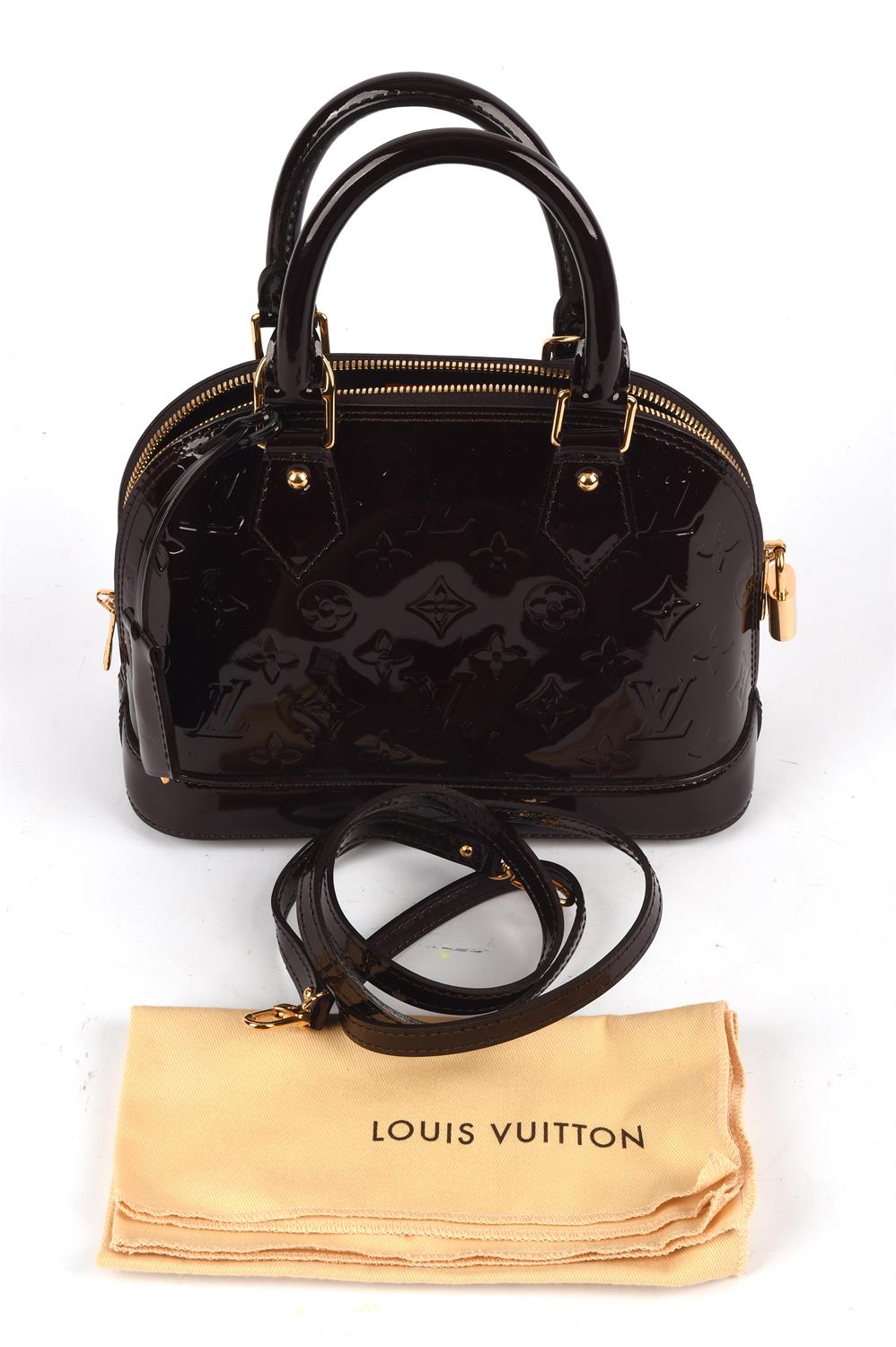 LOUIS VUITTON burgundy Vernis varnished leather Armarante Alma BB bag with gold hardware with