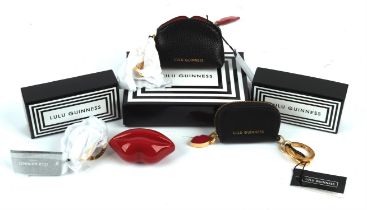 LULU GUINNESS boxed black grained leather coin purse with lips charm with paperwork * LULU GUINNESS