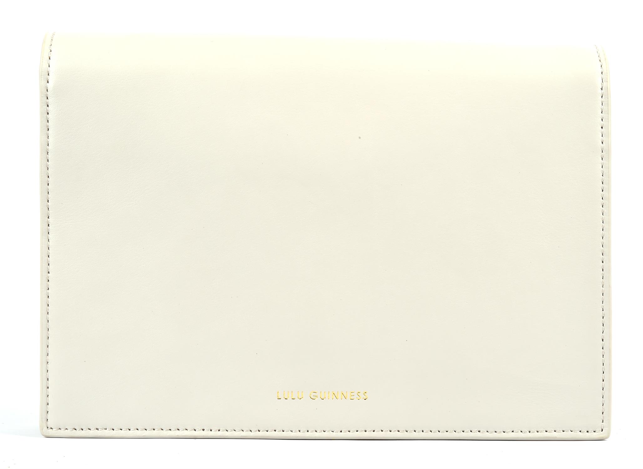 LULU GUINNESS dove-grey envelope clutch bag with long gold coloured chain unused with label and - Image 5 of 6