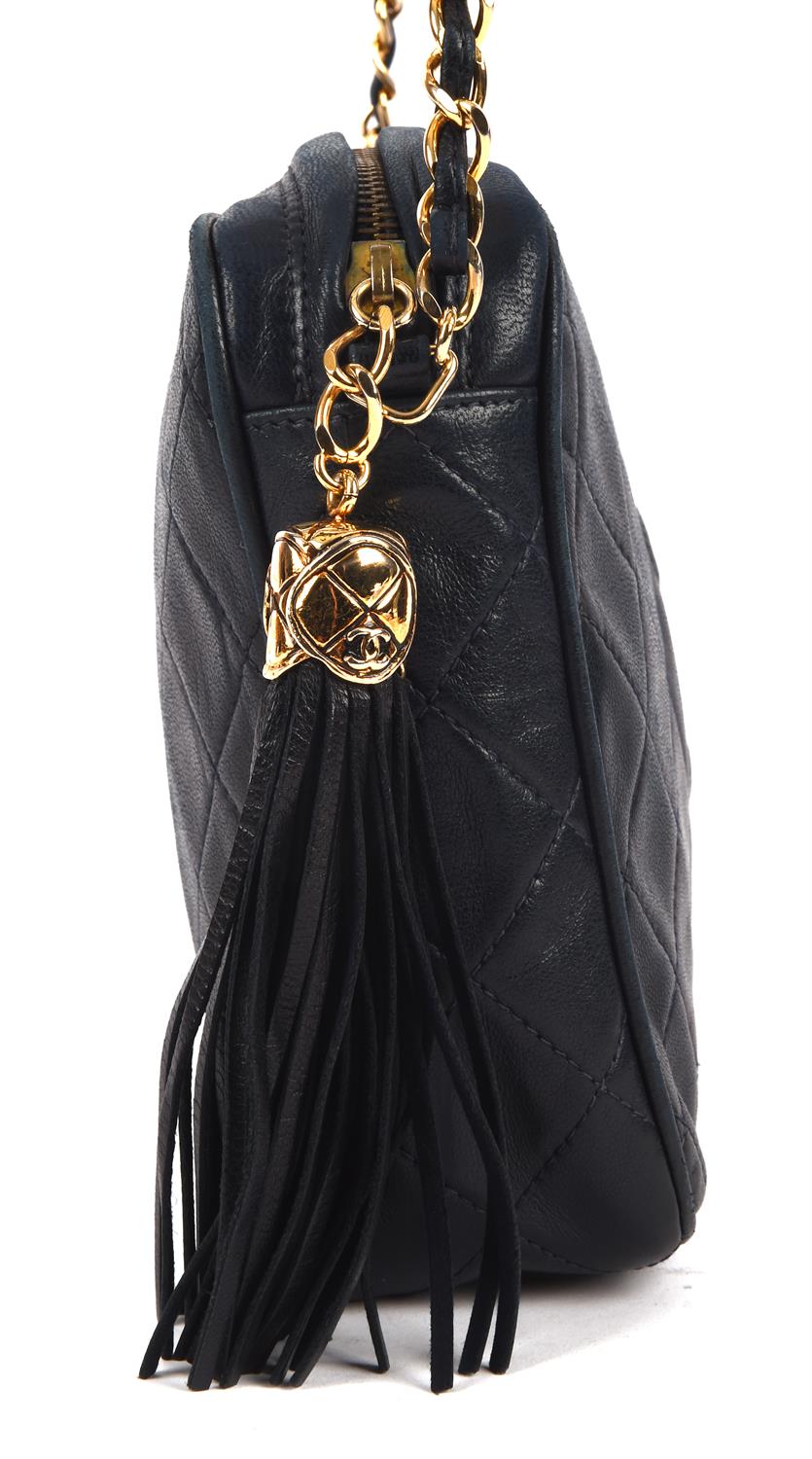 CHANEL navy blue lambskin leather matelasse chain shoulder bag with gold hardware with copy of - Image 3 of 8