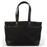 COACH a large black canvas and leather work bag or ladies briefcase with silver coloured hardware