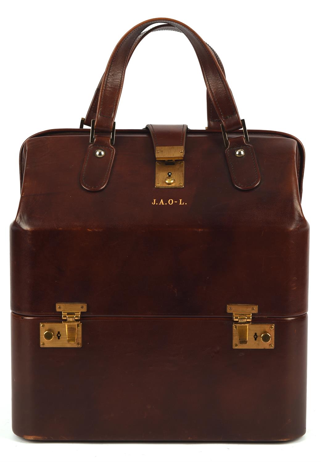 ASPREY quality brown leather Gladstone style vintage travel case with brass hardware and keys (36cm