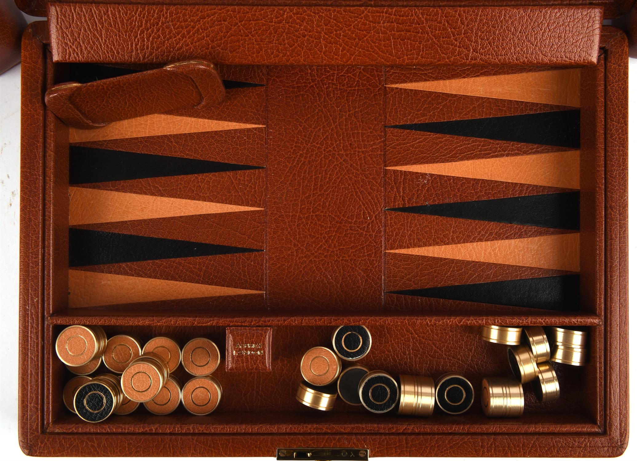 ASPREY quality leather travel backgammon case with all contents (RRP £3000) (Initials O-L in gold - Image 2 of 3