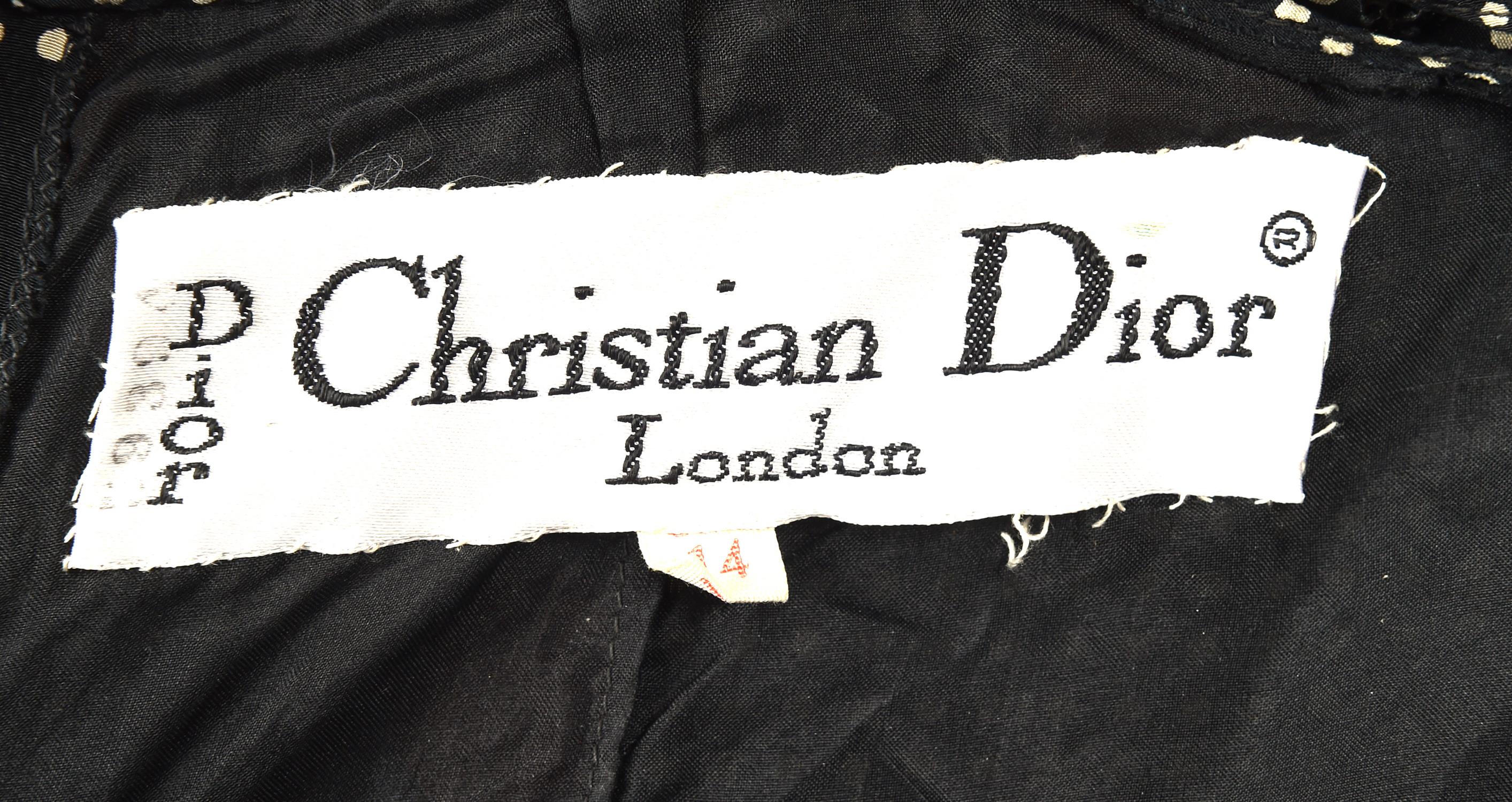 CHRISTIAN DIOR serial-numbered 1970s lined silk pleated shirt-waister zipped tea dress in black - Image 9 of 9