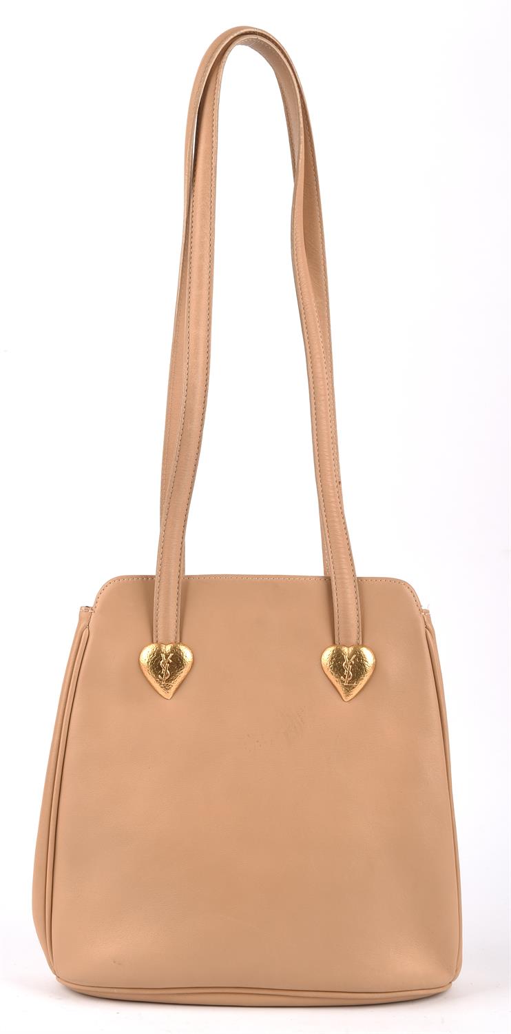 YVES SAINT LAURENT ladies vintage 1990s soft caramel leather shoulder tote handbag with gold
