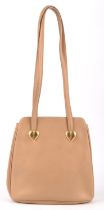 YVES SAINT LAURENT ladies vintage 1990s soft caramel leather shoulder tote handbag with gold