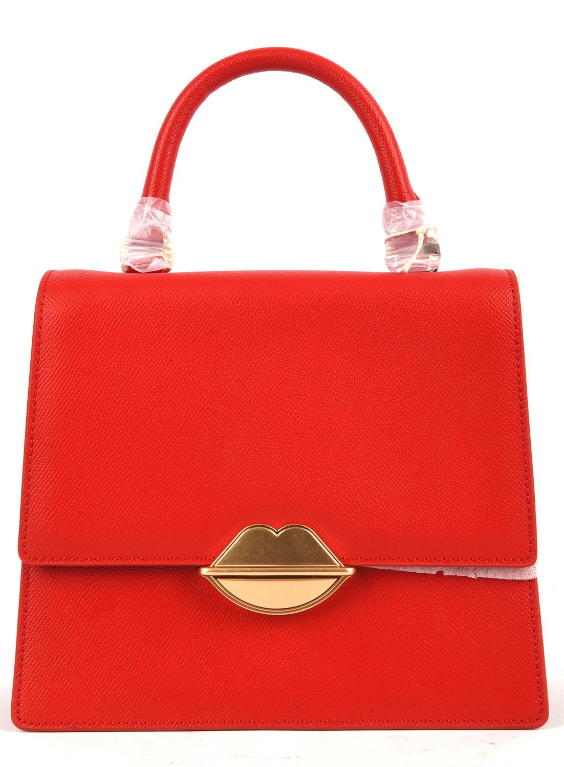 LULU GUINNESS lipstick red leather and suede framed handbag with long strap, dust bag and paperwork. - Image 2 of 6
