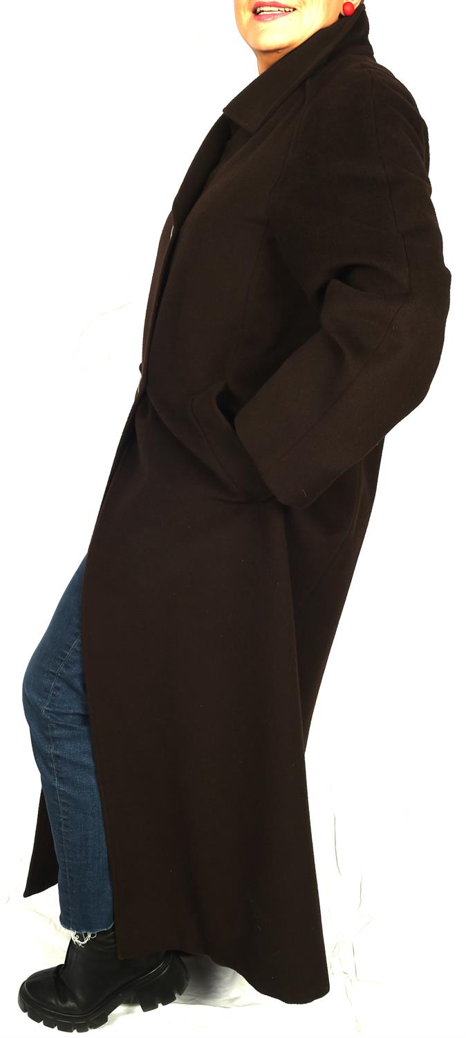 MAX MARA ladies 1990s maxi length chocolate brown 100% virgin wool coat with satin lining (fits - Image 8 of 9